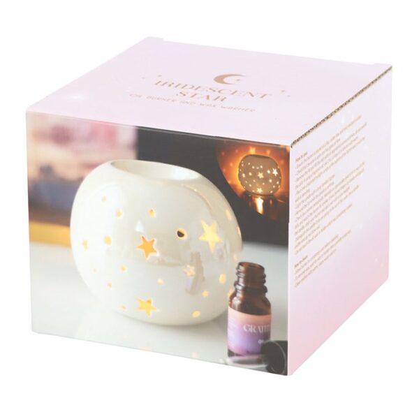 White Iridescent Star Oil Burner and Wax Warmer - Image 6