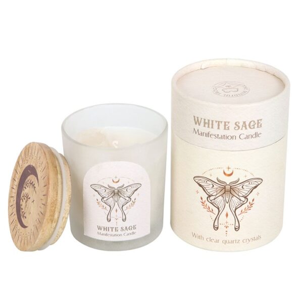 Luna Moth Manifestation Candle with Clear Quartz Crystals - Image 2