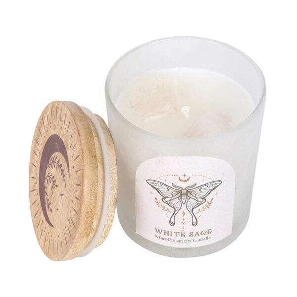 Luna Moth Manifestation Candle with Clear Quartz Crystals - Image 3