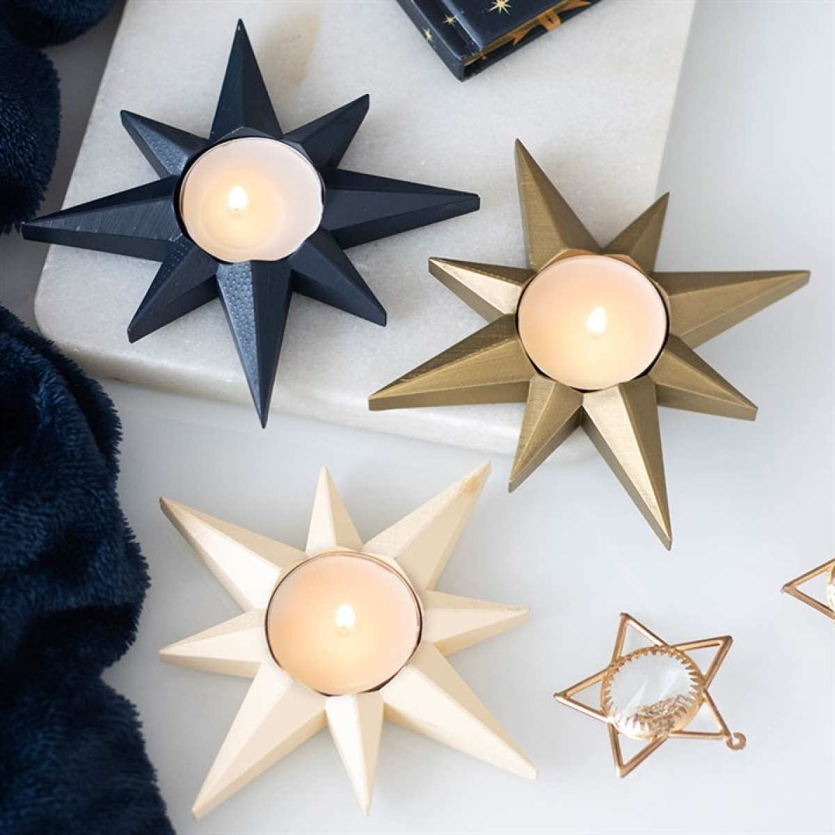 Navy Star Tealight Candle Holder - Image 4